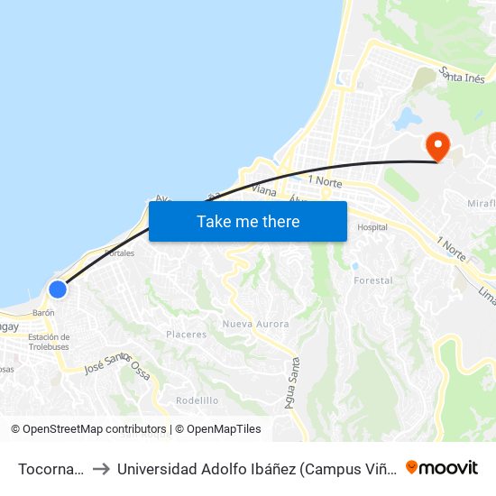 Tocornal 33 to Universidad Adolfo Ibáñez (Campus Viña Del Mar) map