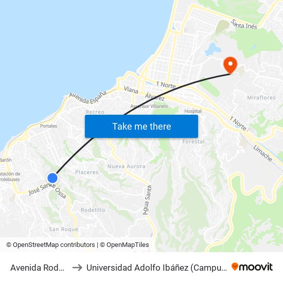 Avenida Rodelillo, 73 to Universidad Adolfo Ibáñez (Campus Viña Del Mar) map
