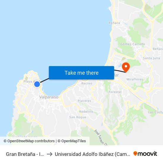 Gran Bretaña - Ing Mutilla to Universidad Adolfo Ibáñez (Campus Viña Del Mar) map