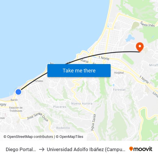 Diego Portales 768 to Universidad Adolfo Ibáñez (Campus Viña Del Mar) map