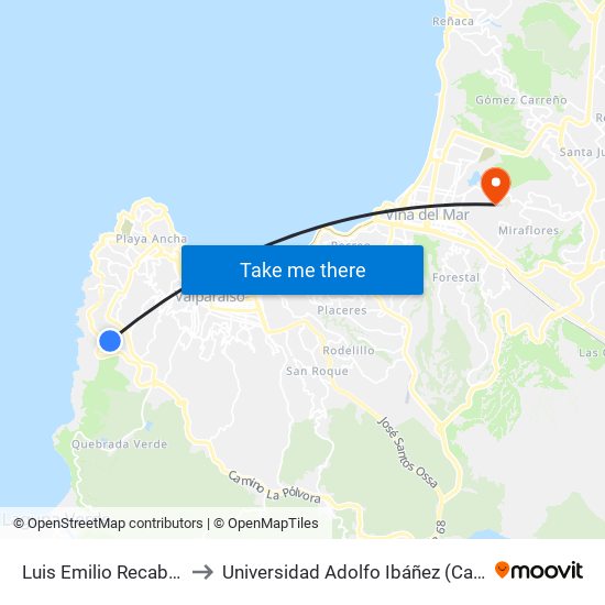 Luis Emilio Recabarren Oriente to Universidad Adolfo Ibáñez (Campus Viña Del Mar) map