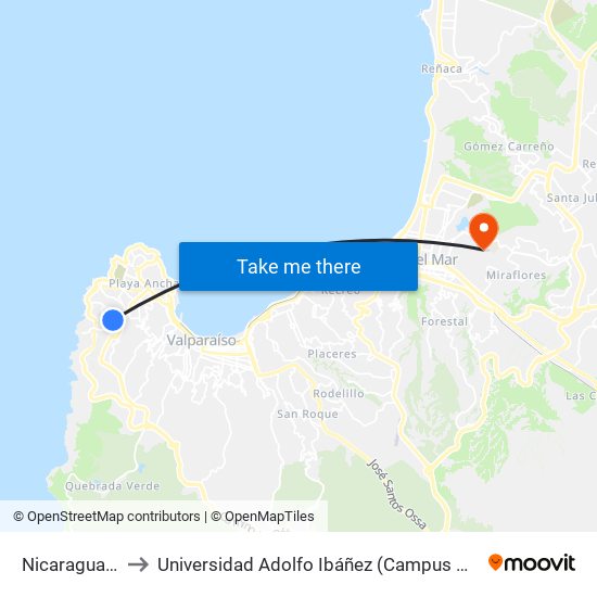 Nicaragua, 437 to Universidad Adolfo Ibáñez (Campus Viña Del Mar) map