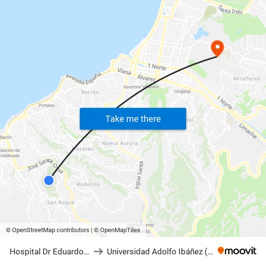 Hospital Dr Eduardo Pereira Ramorez to Universidad Adolfo Ibáñez (Campus Viña Del Mar) map