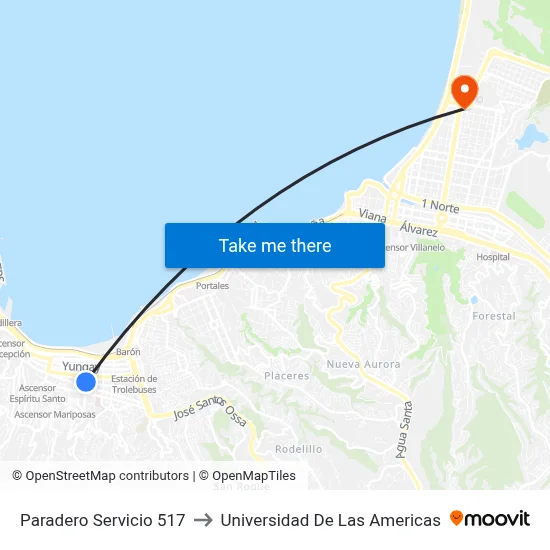 Paradero Servicio 517 to Universidad De Las Americas map