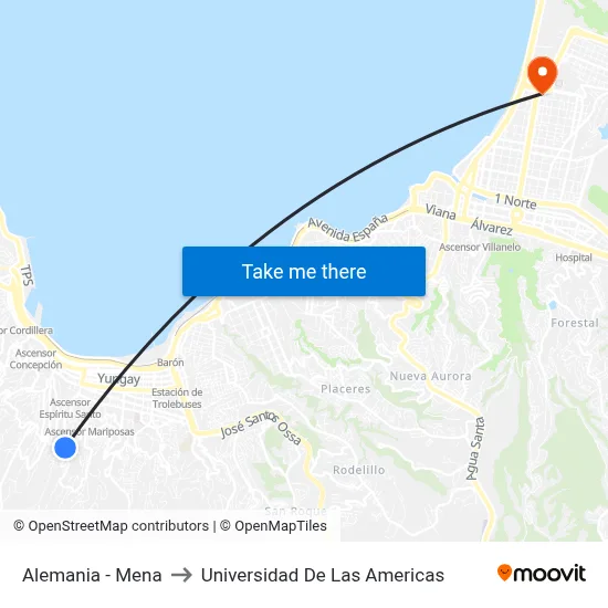 Alemania - Mena to Universidad De Las Americas map