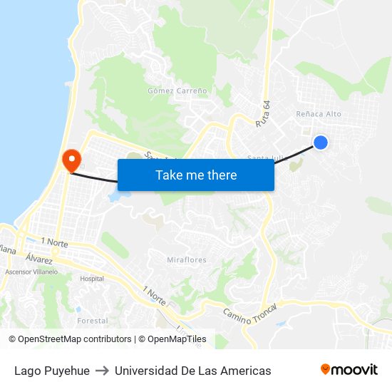Lago Puyehue to Universidad De Las Americas map