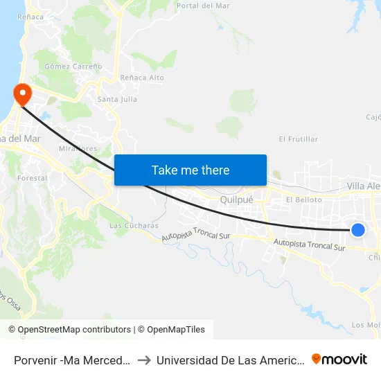 Porvenir -Ma Mercedes to Universidad De Las Americas map