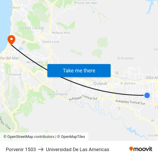 Porvenir 1503 to Universidad De Las Americas map