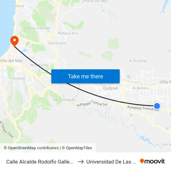 Calle Alcalde Rodolfo Galleguillos, 2113 to Universidad De Las Americas map