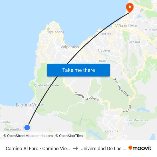 Camino Al Faro - Camino Viejo Las Docas to Universidad De Las Americas map