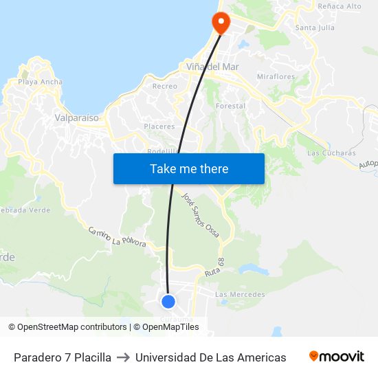 Paradero 7 Placilla to Universidad De Las Americas map