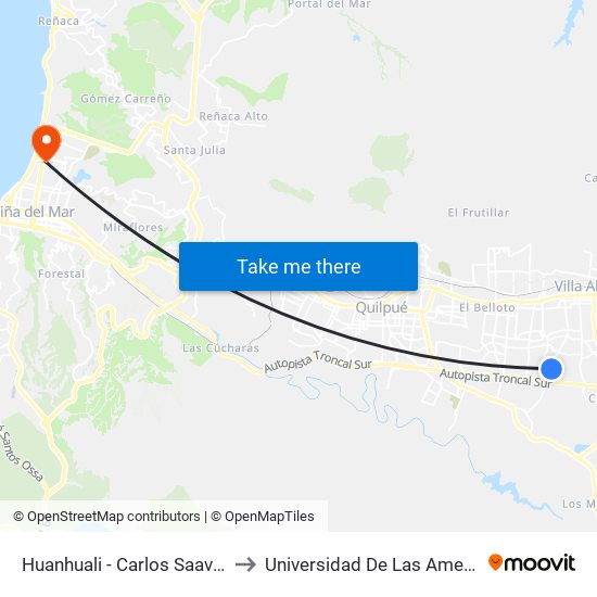 Huanhuali - Carlos Saavedra to Universidad De Las Americas map