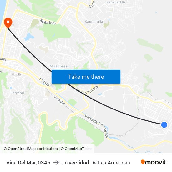 Viña Del Mar, 0345 to Universidad De Las Americas map