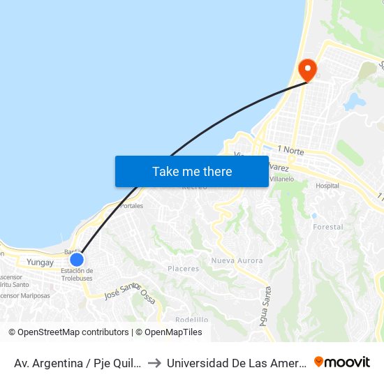 Av. Argentina / Pje Quillota to Universidad De Las Americas map