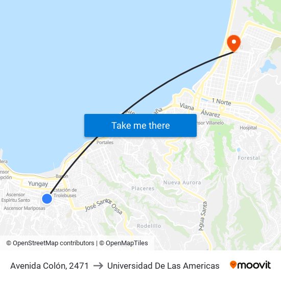 Avenida Colón, 2471 to Universidad De Las Americas map