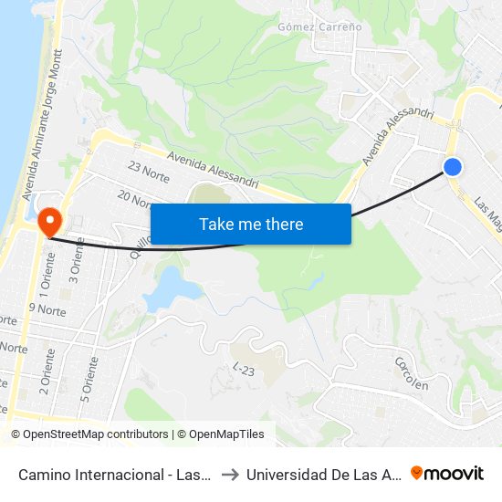 Camino Internacional - Las Camelias to Universidad De Las Americas map