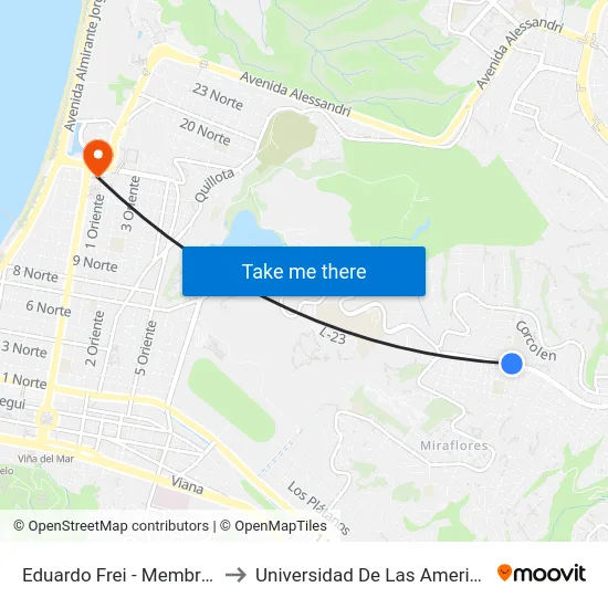 Eduardo Frei - Membrillo to Universidad De Las Americas map