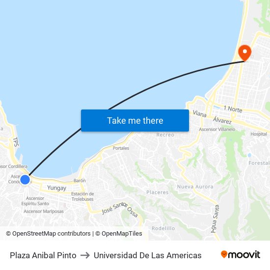 Plaza Anibal Pinto to Universidad De Las Americas map