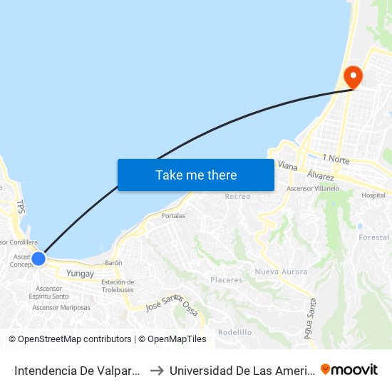 Intendencia De Valparaiso to Universidad De Las Americas map