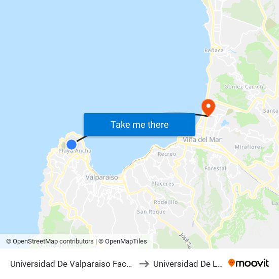 Universidad De Valparaiso Facultad De Arquitectura to Universidad De Las Americas map