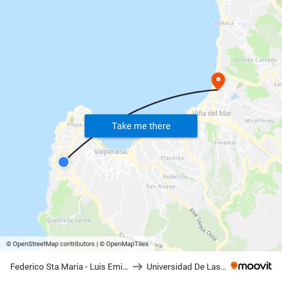 Federico Sta Maria - Luis Emilio Recabarren to Universidad De Las Americas map