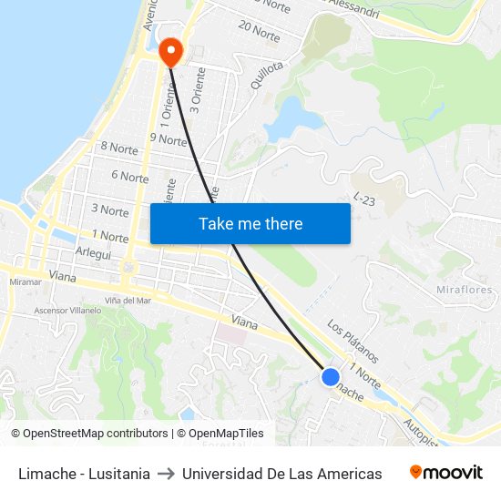 Limache - Lusitania to Universidad De Las Americas map