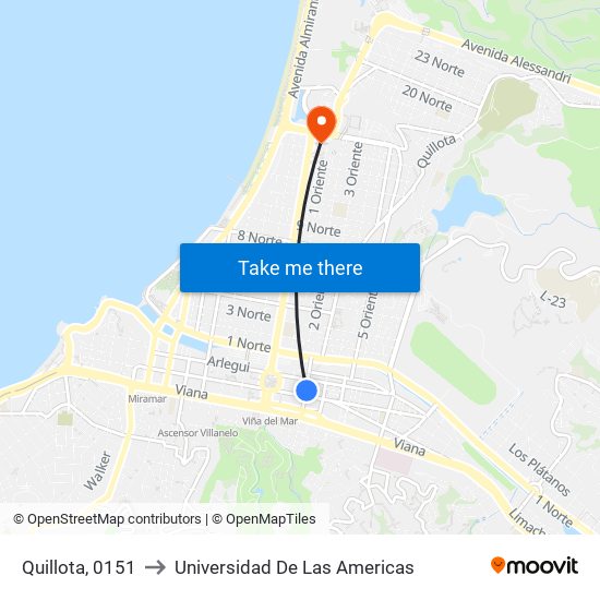 Quillota, 0151 to Universidad De Las Americas map