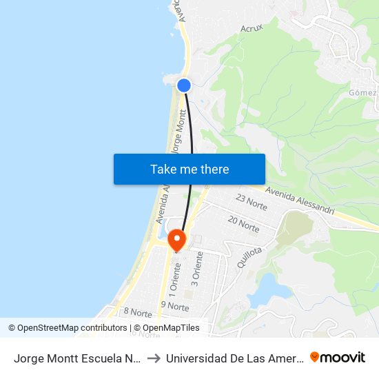 Jorge Montt Escuela Naval to Universidad De Las Americas map