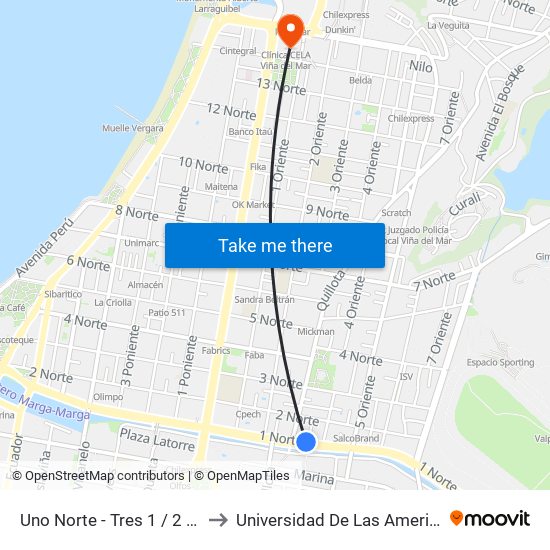 Uno Norte - Tres 1 / 2 Ote to Universidad De Las Americas map