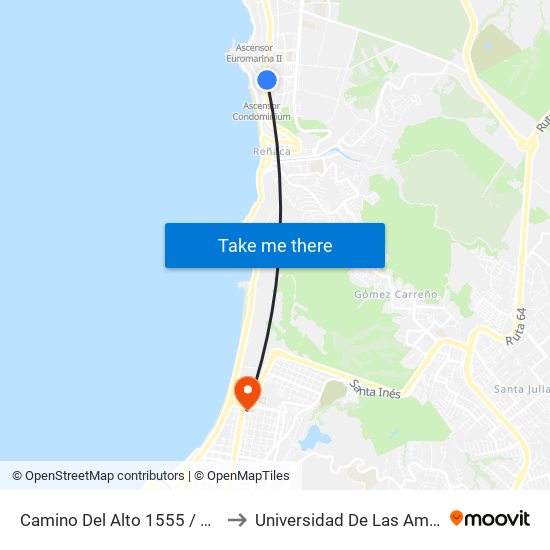 Camino Del Alto 1555 / Oriente to Universidad De Las Americas map