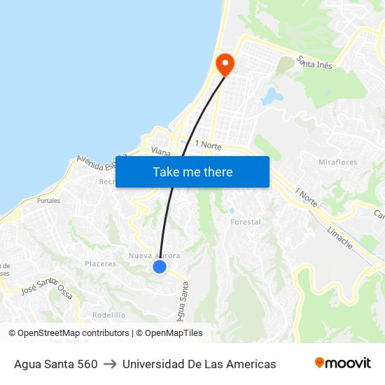 Agua Santa 560 to Universidad De Las Americas map