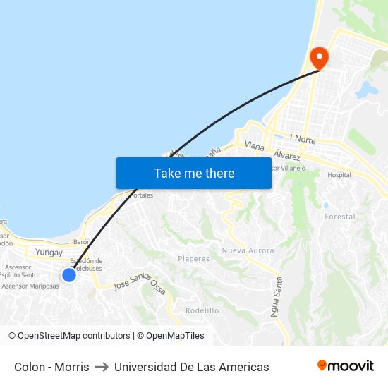 Colon - Morris to Universidad De Las Americas map