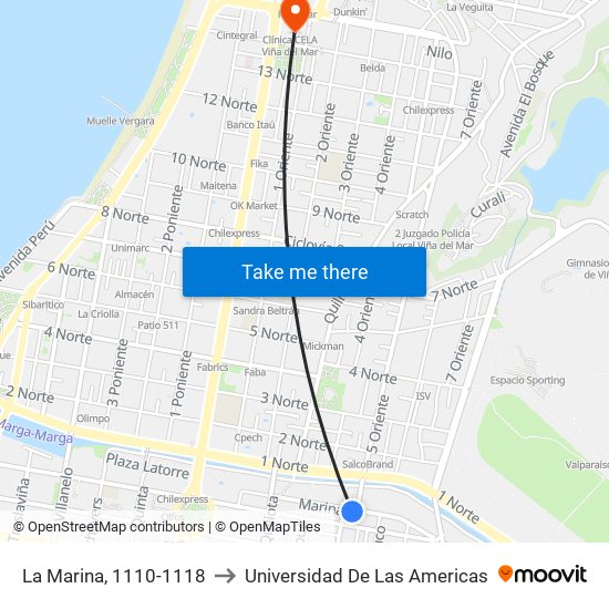 La Marina, 1110-1118 to Universidad De Las Americas map