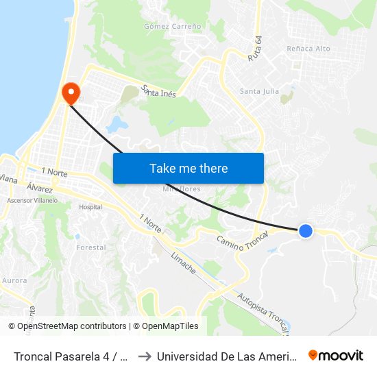 Troncal Pasarela 4 / Sur to Universidad De Las Americas map