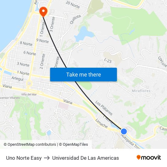 Uno Norte Easy to Universidad De Las Americas map