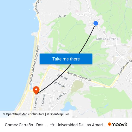 Gomez Carreño - Dos Nte to Universidad De Las Americas map