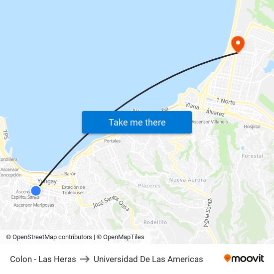 Colon - Las Heras to Universidad De Las Americas map