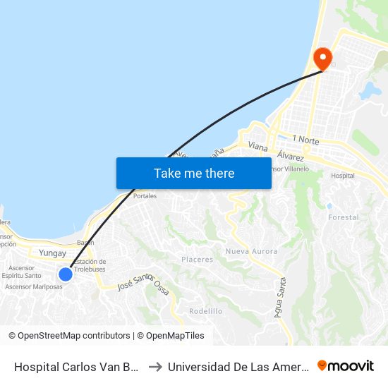 Hospital Carlos Van Buren to Universidad De Las Americas map