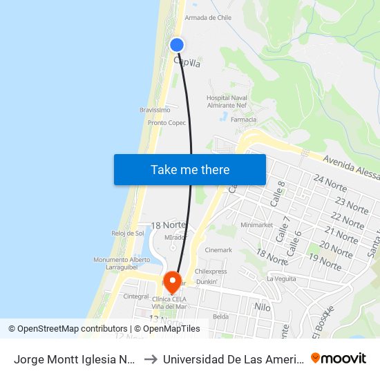 Jorge Montt Iglesia Naval to Universidad De Las Americas map