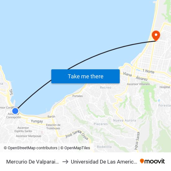 Mercurio De Valparaiso to Universidad De Las Americas map