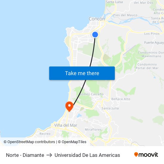 Norte - Diamante to Universidad De Las Americas map