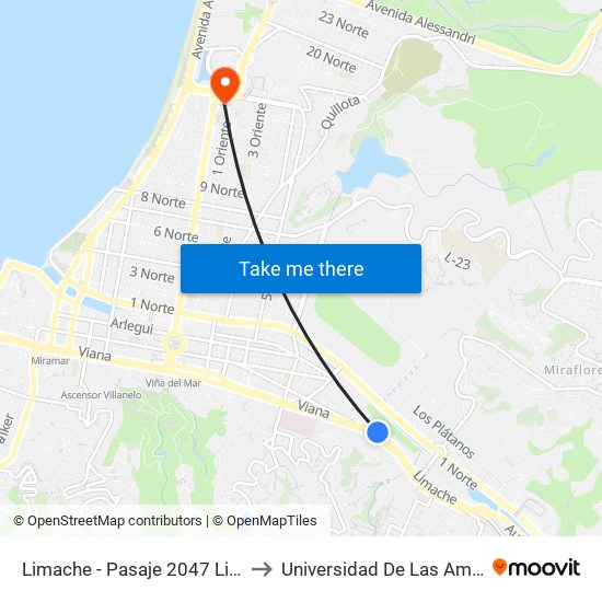 Limache - Pasaje 2047 Limache to Universidad De Las Americas map