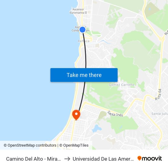 Camino Del Alto - Miramar to Universidad De Las Americas map