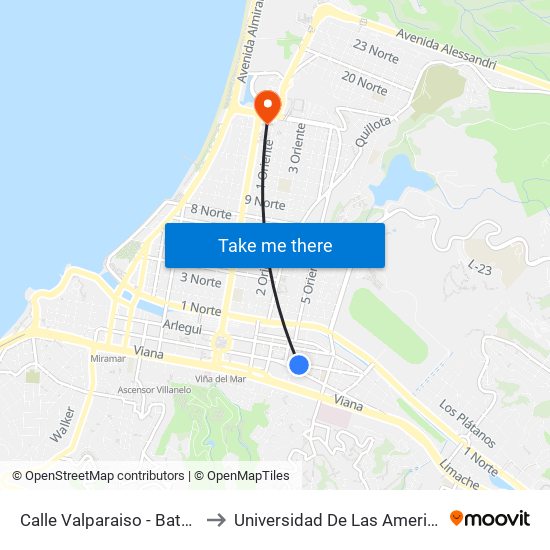 Calle Valparaiso - Batuco to Universidad De Las Americas map