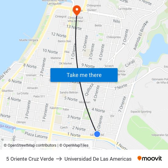 5 Oriente Cruz Verde to Universidad De Las Americas map