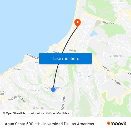 Agua Santa 500 to Universidad De Las Americas map