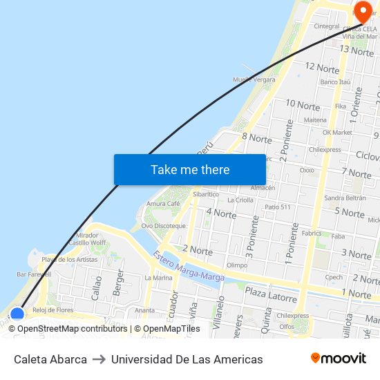 Caleta Abarca to Universidad De Las Americas map