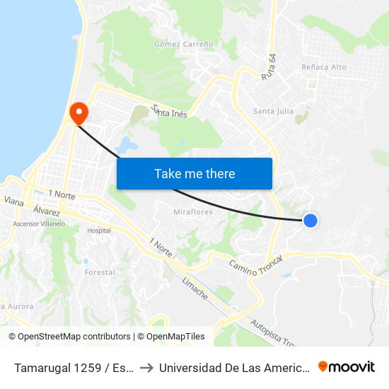 Tamarugal 1259 / Este to Universidad De Las Americas map