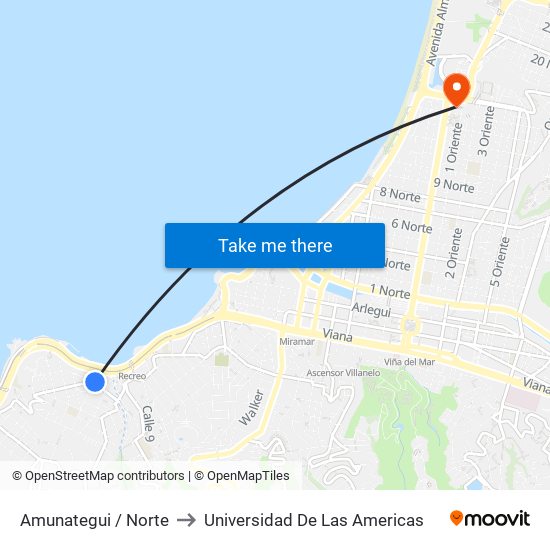 Amunategui / Norte to Universidad De Las Americas map