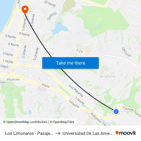 Los Limonares - Pasaje Uno to Universidad De Las Americas map